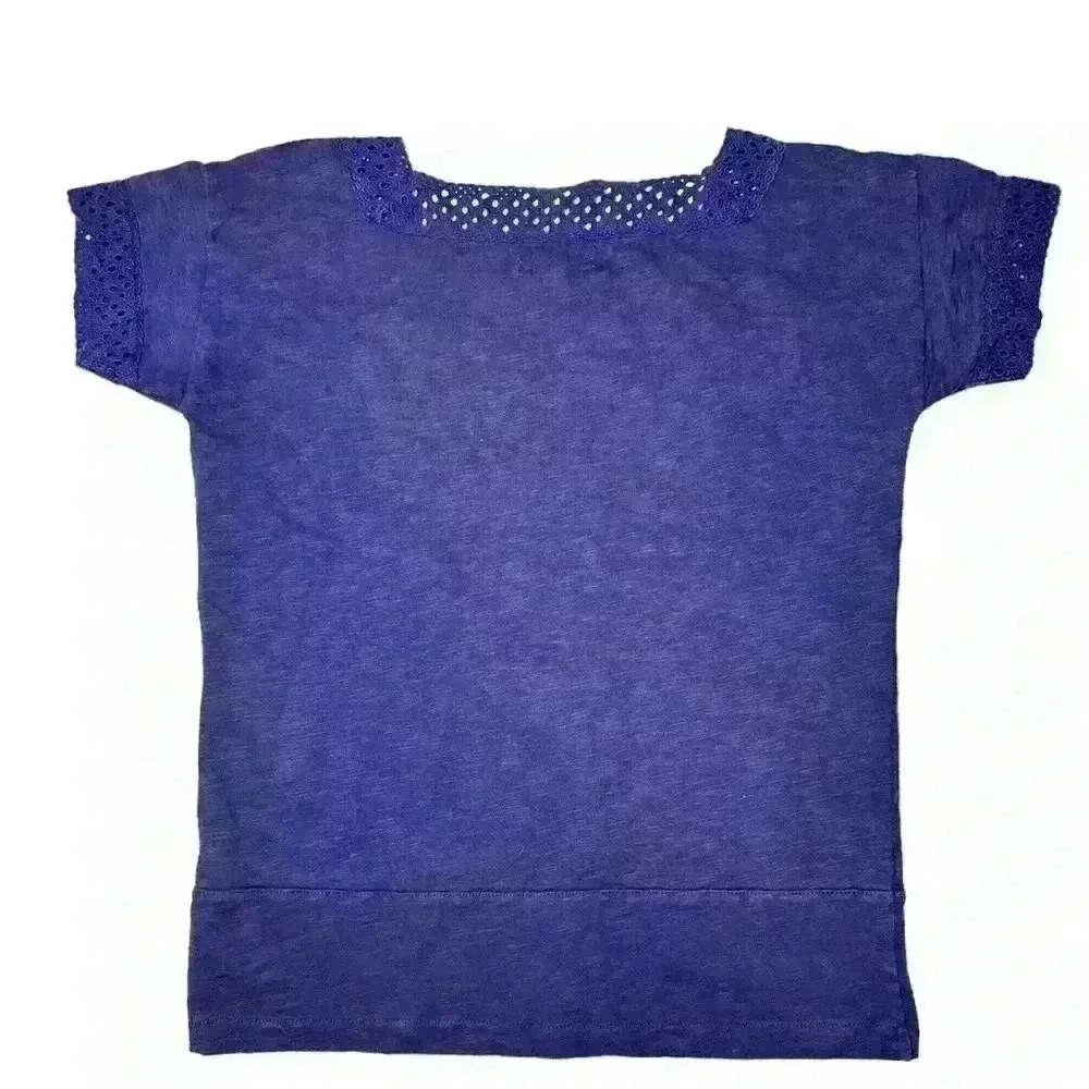Madewell Navy Blue Eyelet Inset VIGNETTE Shirt Women's top size XS​ - Picture 6 of 9